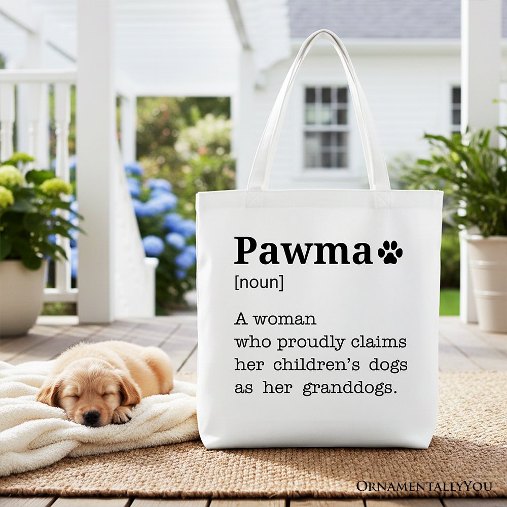 Pawma Definition Canvas Tote Bag, Funny Dog Lovers Mom Gift Shopper Tote Bag OrnamentallyYou White 