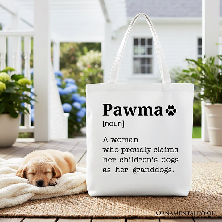 Pawma Definition Canvas Tote Bag, Funny Dog Lovers Mom Gift Shopper Tote Bag OrnamentallyYou White 