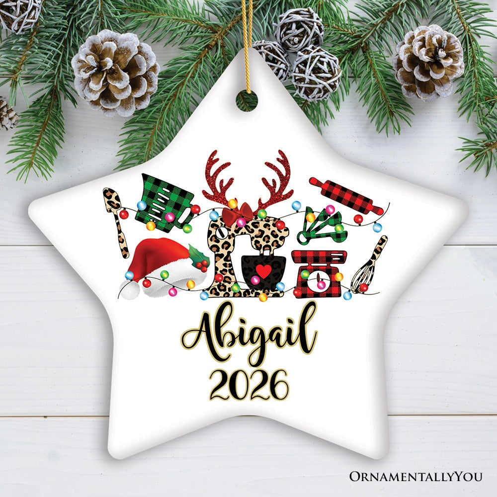 Personalized Baker Buffalo Plaid Leopard Merry Christmas Ornament, Baking Gift Ceramic Ornament OrnamentallyYou Star 