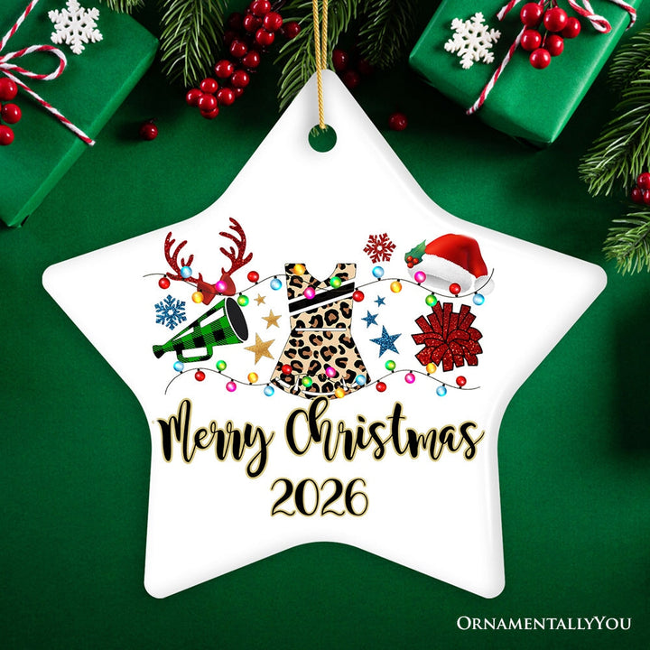 Personalized Cheerleader Buffalo Plaid Leopard Merry Christmas Ornament, Cheer Mom Gift Ceramic Ornament OrnamentallyYou Star 