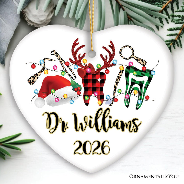 Personalized Dentist Buffalo Plaid Leopard Merry Christmas Ornament, Dental Gift Ceramic Ornament OrnamentallyYou Heart 