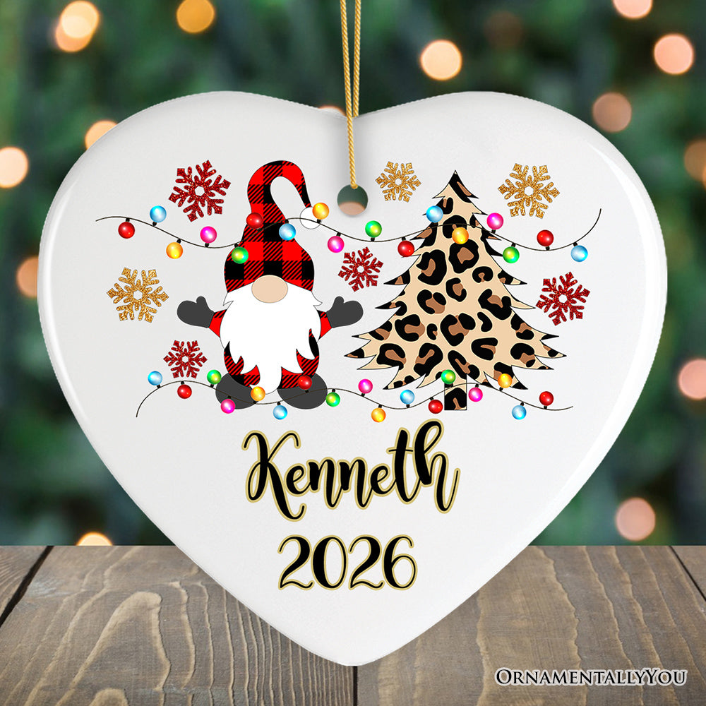 Personalized Gnome Plaid Leopard Merry Christmas Ornament Gift