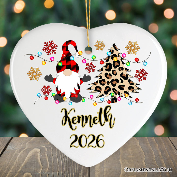 Personalized Gnome Plaid Leopard Merry Christmas Ornament Gift