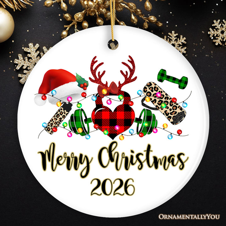 Personalized Gym Buffalo Plaid Leopard Merry Christmas Ornament, Personal Trainer Gift