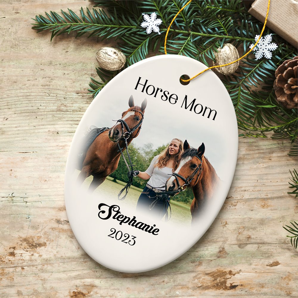 Personalized Horse Photo Ornament, Keepsake Picture Horse Lovers Gifts Ceramic Ornament OrnamentallyYou Oval 