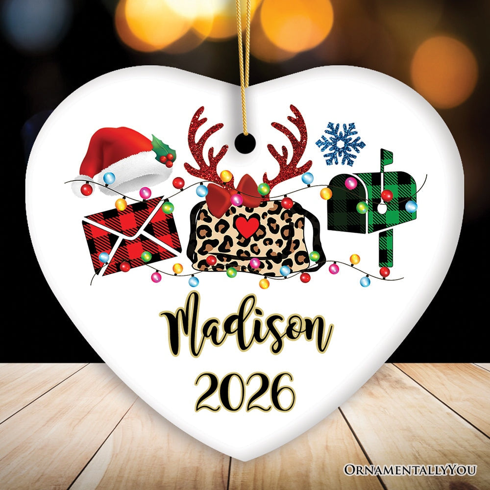 Personalized Postal Worker Buffalo Plaid Leopard Merry Christmas Ornament Gift Ceramic Ornament OrnamentallyYou Heart 