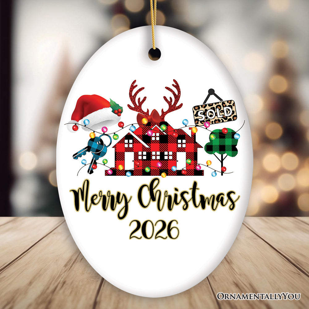 Personalized Realtor Buffalo Plaid Leopard Merry Christmas Ornament, Gift From Customers