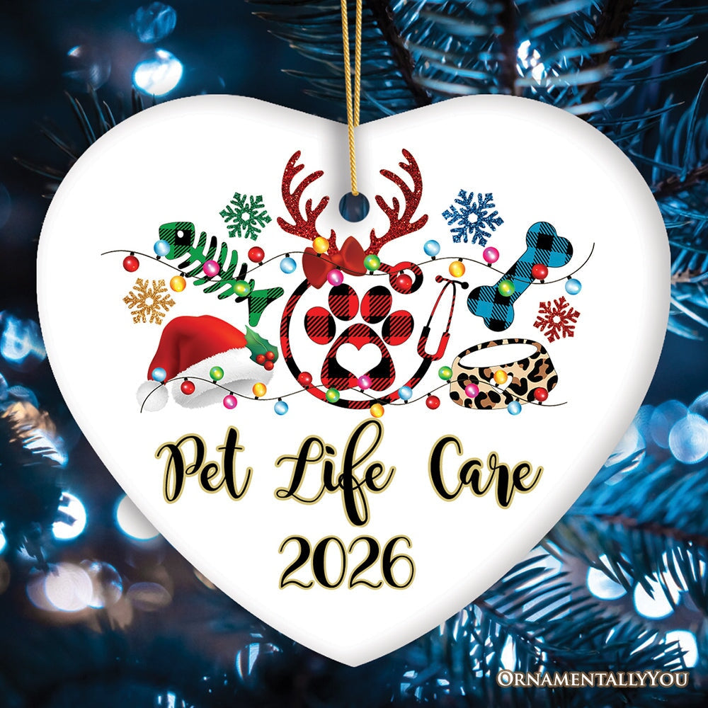 Pet Themed Buffalo Plaid Veterinarian Merry Christmas Ornament, Animal Owner Gift Ceramic Ornament OrnamentallyYou Heart 