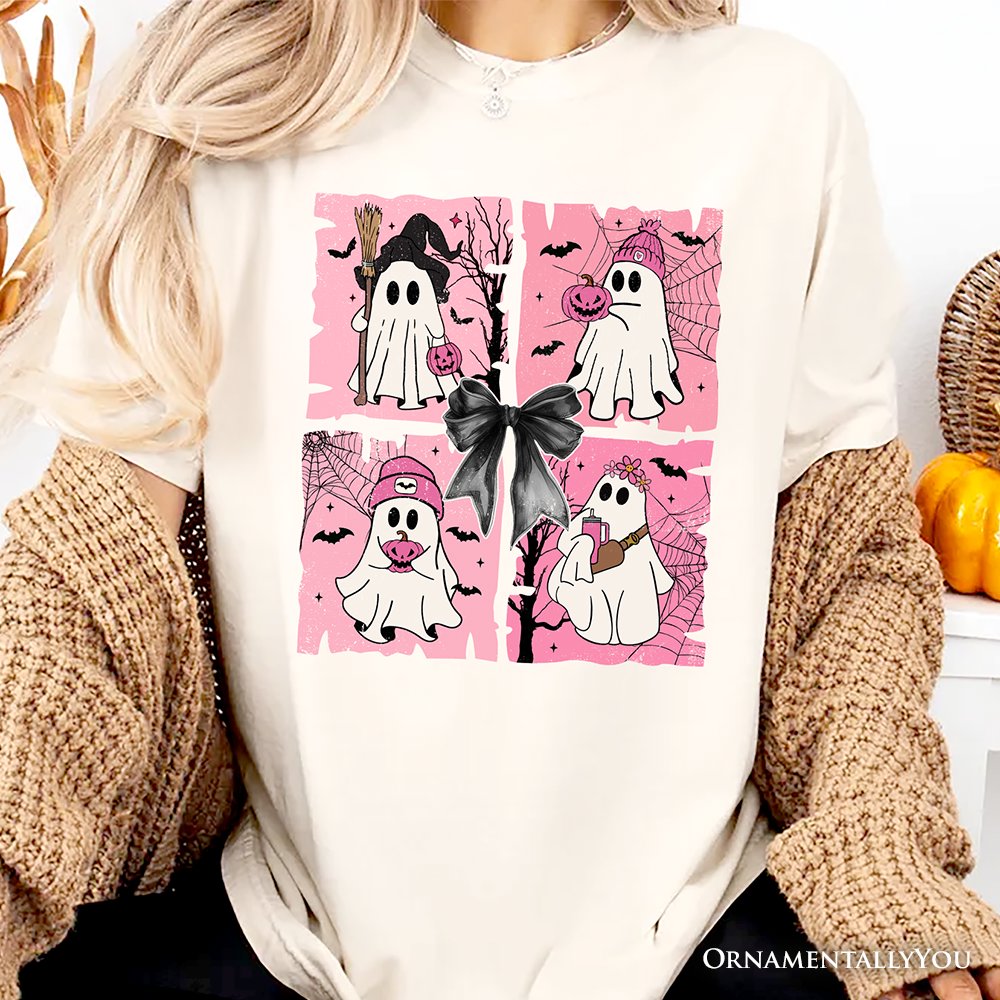 Pink Halloween Ghost T-Shirt, Coquette Spooky Season Tee for Girly Aesthetic T-Shirts OrnamentallyYou 