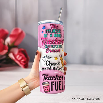 Pink Teacher Life 20oz Personalized Tumbler With Lid and Stainless Steel Straw, Inspirational Educator Appreciation Gift Cup Tumbler OrnamentallyYou 