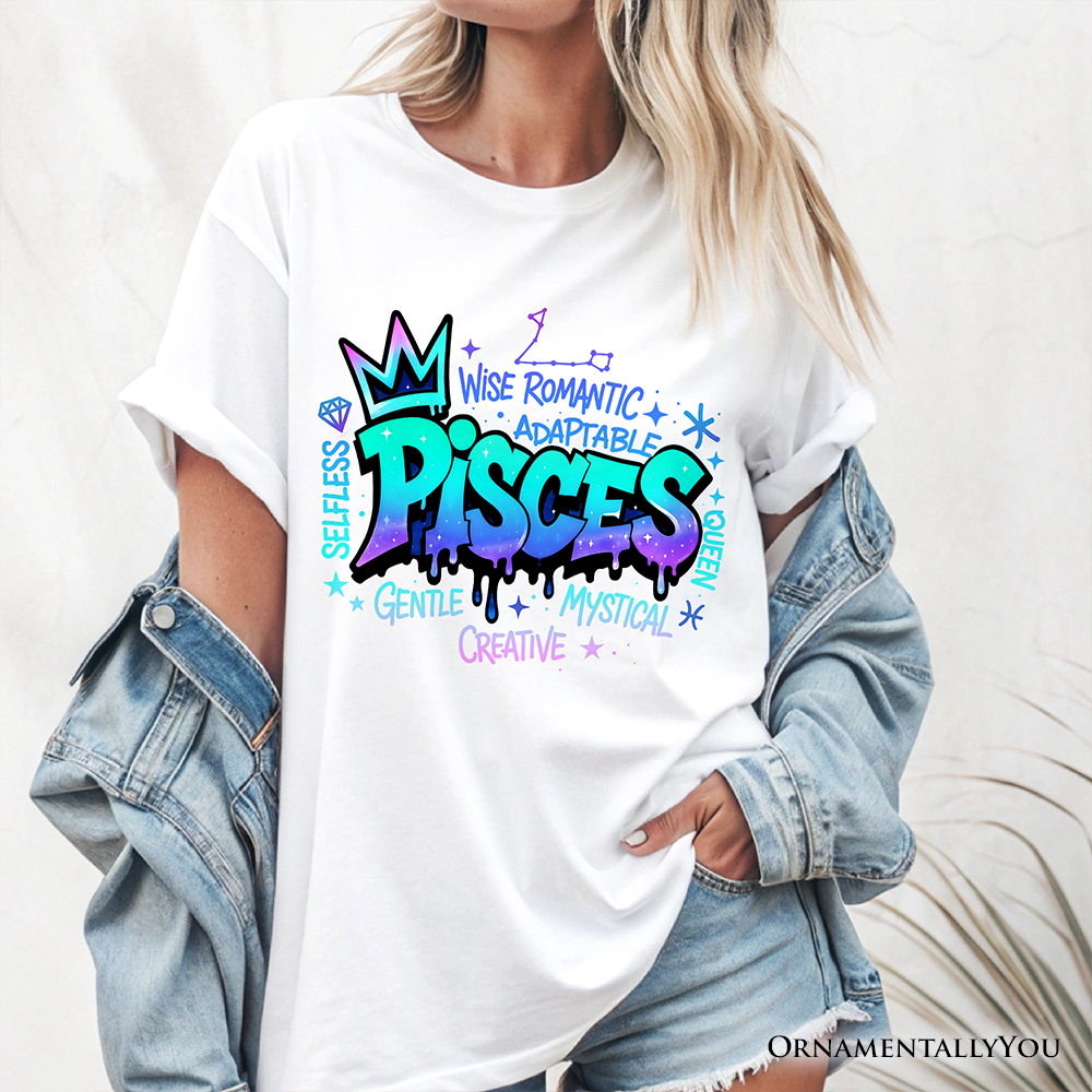 Pisces Graffiti Zodiac T-Shirt, Street Style Astrology Horoscope Tee