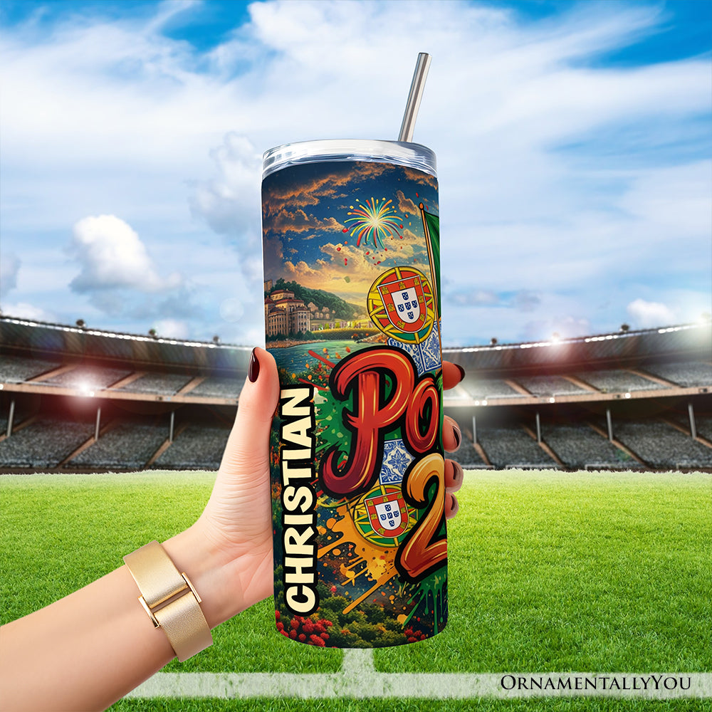 Portugal 2026 Soccer Cup Global Championship 20oz Tumbler With Lid and Stainless Steel Straw, Fans Football Gift Cup