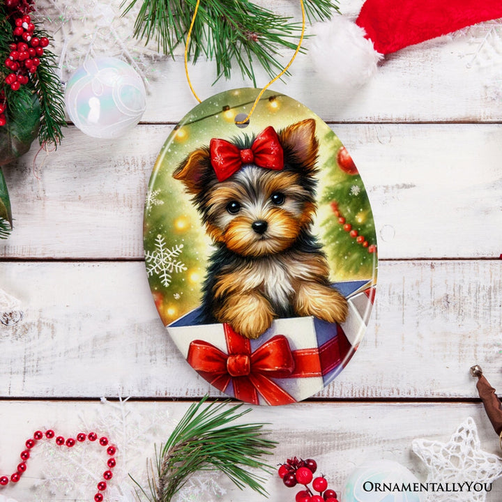 Precious Yorkshire Terrier Christmas Gift Ornament, Sweet Holiday Scene Decor Ceramic Ornament OrnamentallyYou 