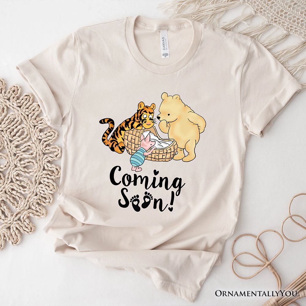 Pregnancy Announcement With Pooh & Tiger T-Shirt, Coming Soon Tee for Expecting Moms T-Shirts OrnamentallyYou Natural XS 