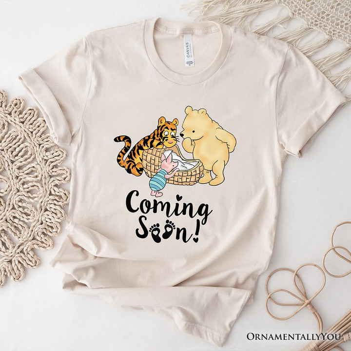 Pregnancy Announcement With Pooh & Tiger T-Shirt, Coming Soon Tee for Expecting Moms T-Shirts OrnamentallyYou Natural XS 