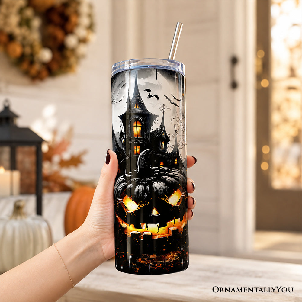 Pumpkin Halloween 20oz Personalized Tumbler With Lid and Stainless Steel Straw, Spooky Horror Gift Cup