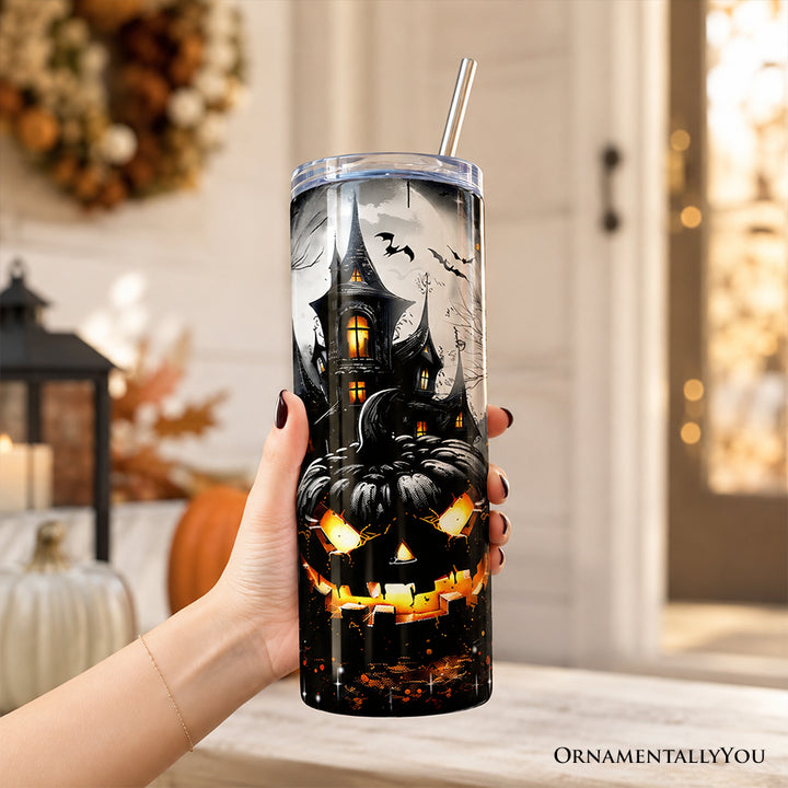 Pumpkin Halloween 20oz Personalized Tumbler With Lid and Stainless Steel Straw, Spooky Horror Gift Cup