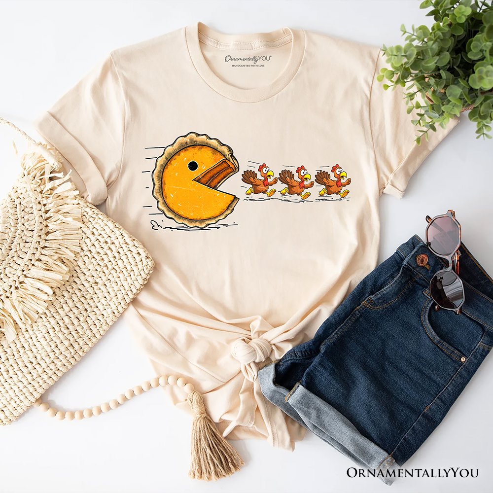 Pumpkin Pie Chasing Turkeys Funny T-Shirt, Retro Thanksgiving Fall Vibes Tee T-Shirts OrnamentallyYou Natural XS 