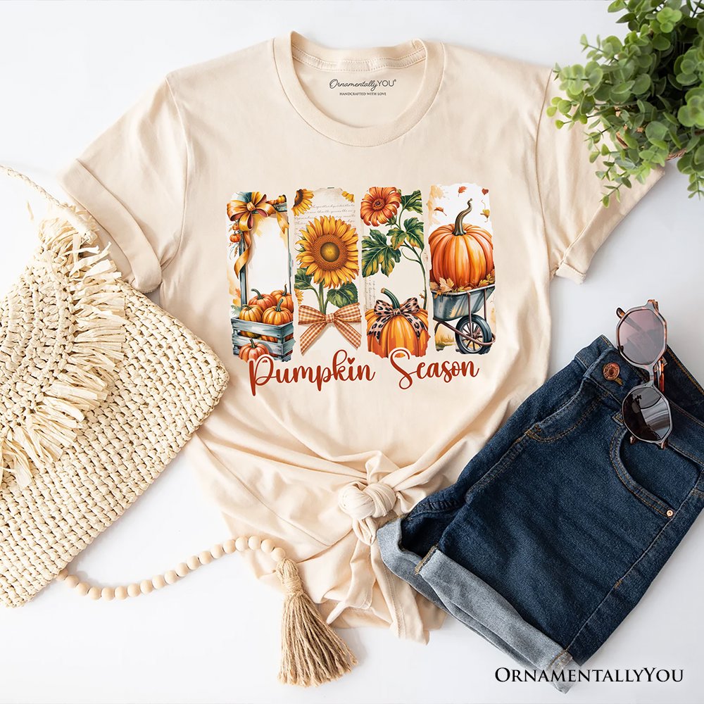Pumpkin Season T-Shirt, Fall Sunflower Coquette Bow Autumn Tee T-Shirts OrnamentallyYou Natural XS 