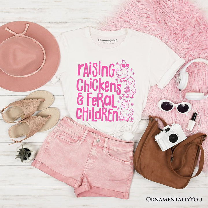 Raising Chickens And Feral Children T-Shirt, Funny Chicken Mama Farm Life Tee T-Shirts OrnamentallyYou White XS 
