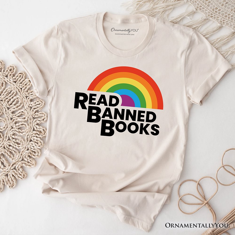 Read Banned Books Rainbow Retro T-Shirt, Bookish Freedom Tee T-Shirts OrnamentallyYou Natural XS 