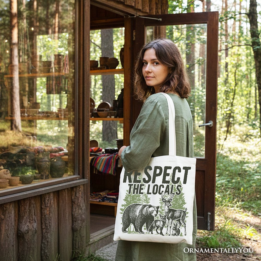 Respect the Locals Wild Animal Canvas Tote Bag, Vintage Camping Nature Gift Shopper Tote Bag OrnamentallyYou 