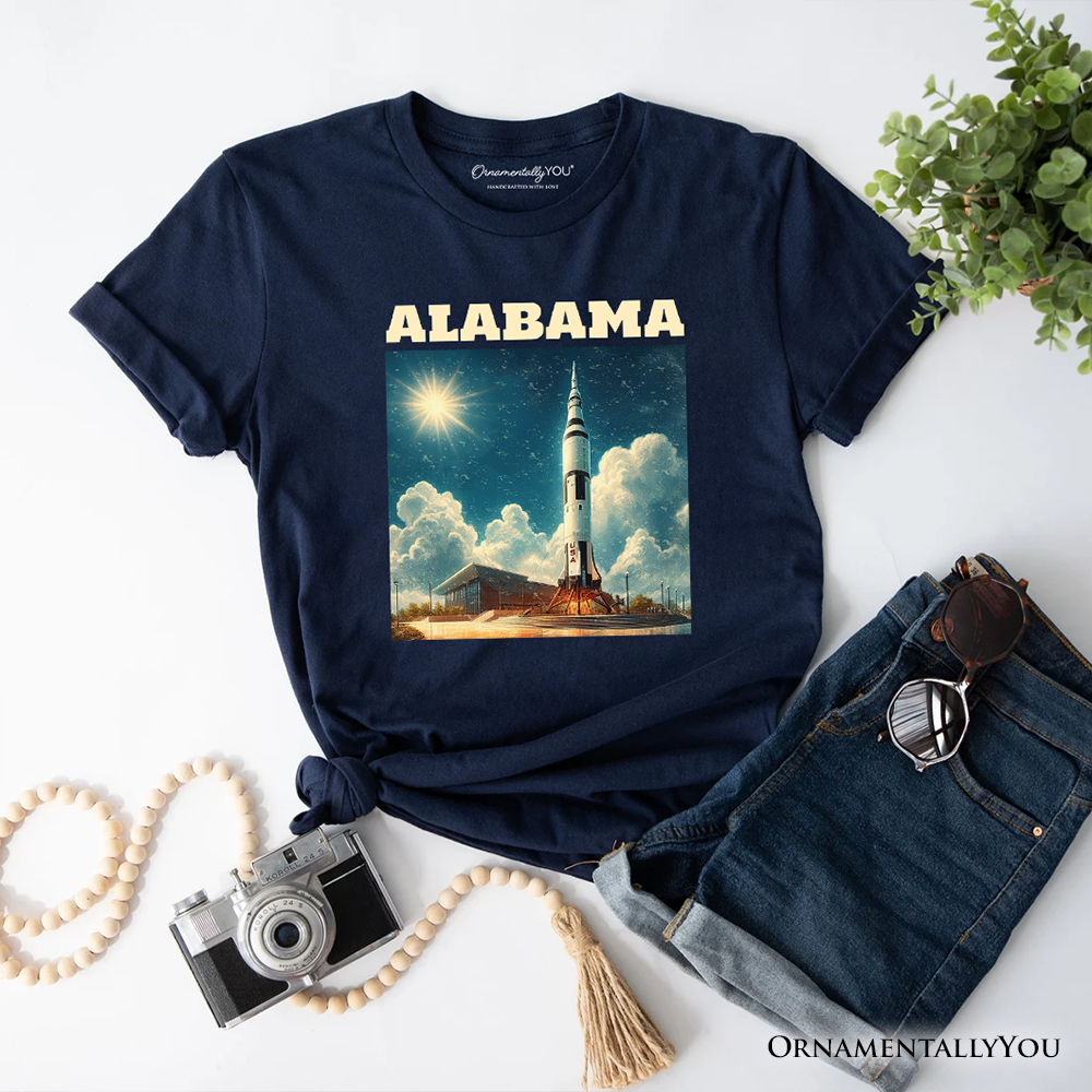 Retro Alabama State Rocket Launch T-Shirt, NASA Space Center Tee and Huntsville Souvenir