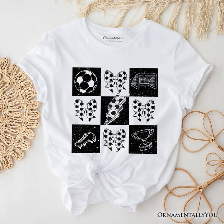 Retro Checkered Soccer T-Shirt, Coquette Bow Game Day Tee T-Shirts OrnamentallyYou White XS 
