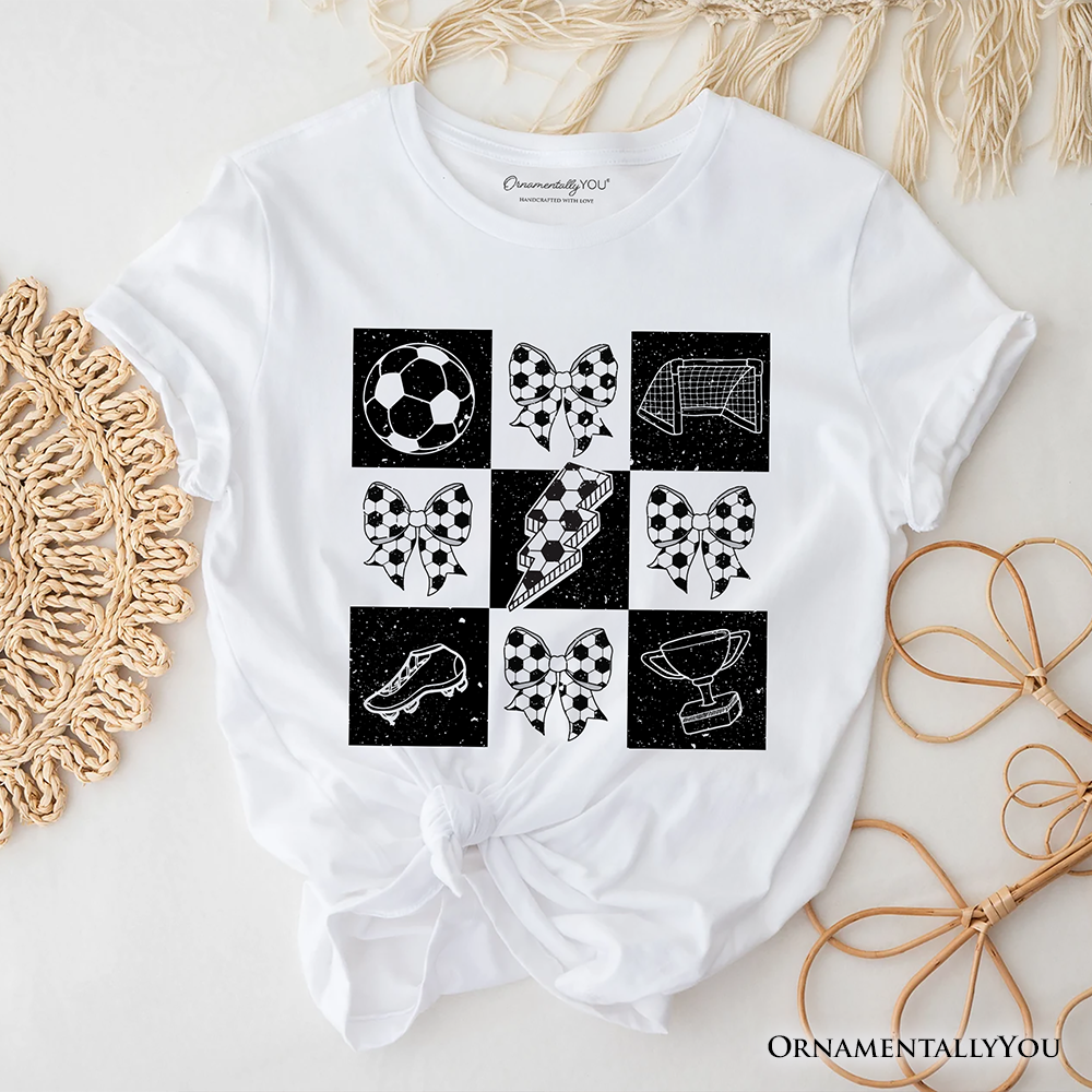Retro Checkered Soccer T-Shirt, Coquette Bow Game Day Tee