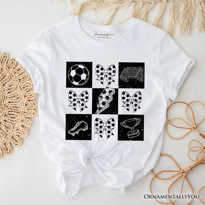 Retro Checkered Soccer T-Shirt, Coquette Bow Game Day Tee
