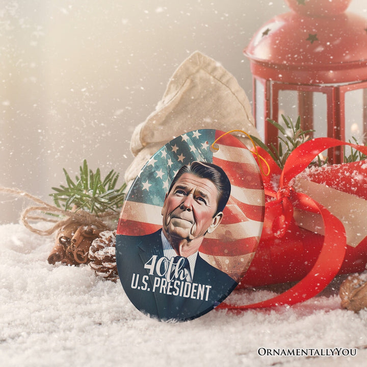 Ronald Reagan 40th US President Vintage Ornament, American Conservative Patriotic Gift and Decor OrnamentallyYou 