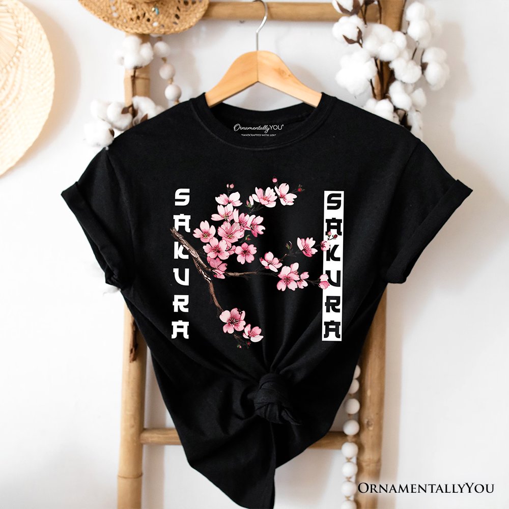 Sakura Cherry Blossom T-Shirt, Vintage Japanese Spring Floral Tee T-Shirts OrnamentallyYou Black XS 