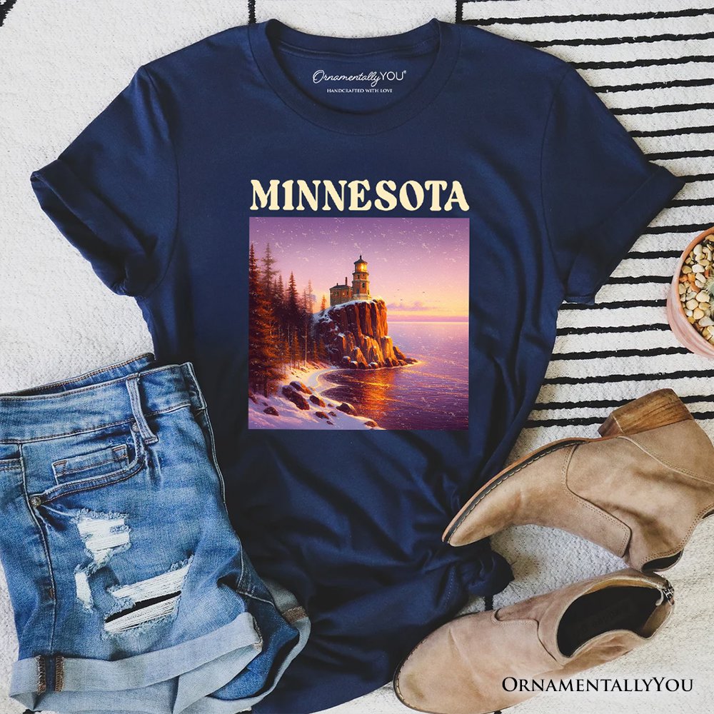 Scenic Minnesota State Split Rock Lighthouse T-Shirt, Lake Superior Landmark Tee and Travel Souvenir T-Shirts OrnamentallyYou Navy XS 