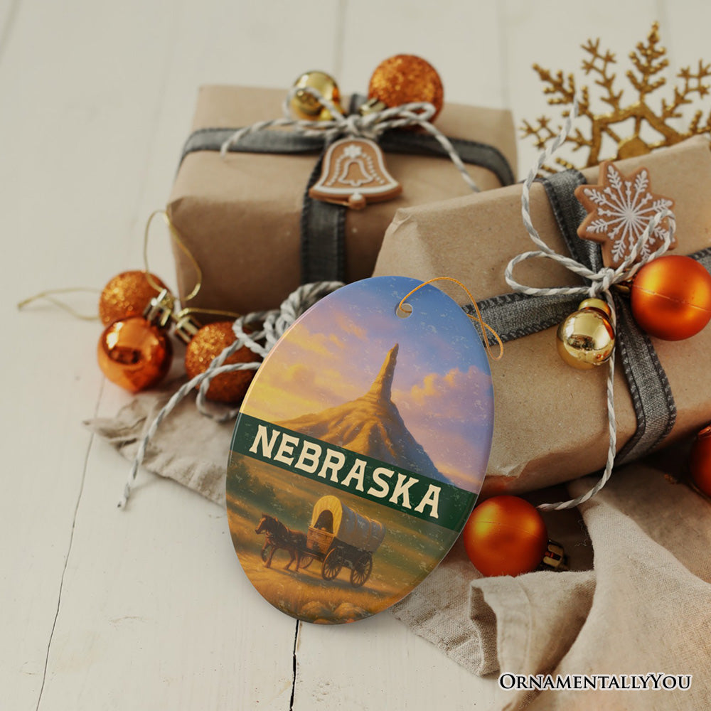 Scenic Nebraska Chimney Rock Scenic Ornament, Western Landmark Christmas Gift and Historic Trail Keepsake