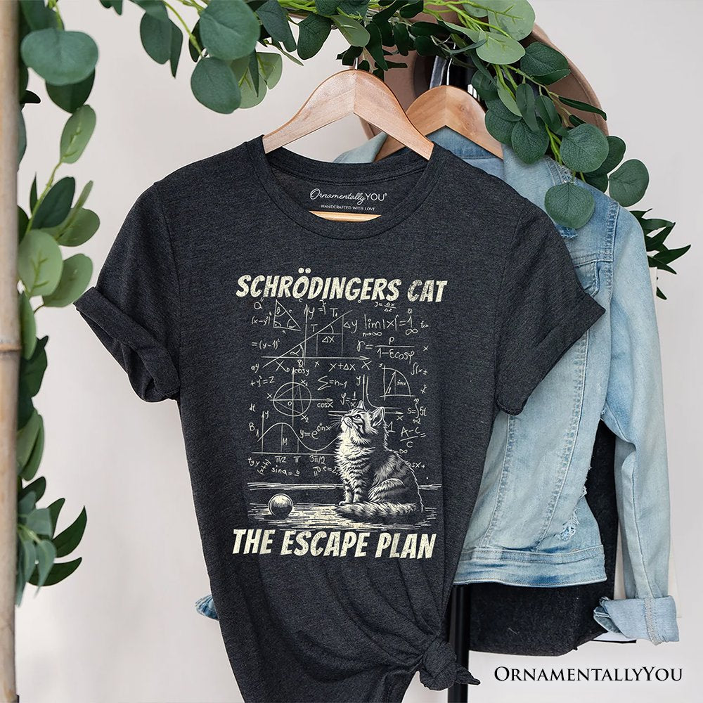 Schrödinger’s Cat The Escape Plan Physics Humor T-Shirt, Funny Science Nerd Tee T-Shirts OrnamentallyYou Gray XS 
