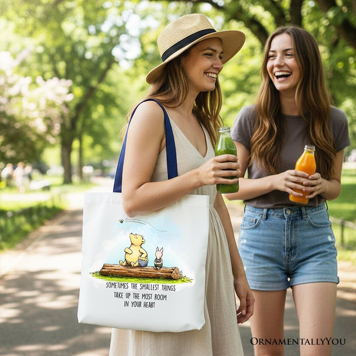 Sentimental Heartwarming Winnie-the-Pooh Quote Tote Bag, 1926 A.A. Milne Small Things Friendly Gift Tote Bag OrnamentallyYou 