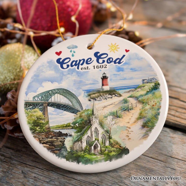 Serene and Vintage Cape Cod Massachusetts Ornament, Rustic Christmas Souvenir and Gift Ceramic Ornament OrnamentallyYou 