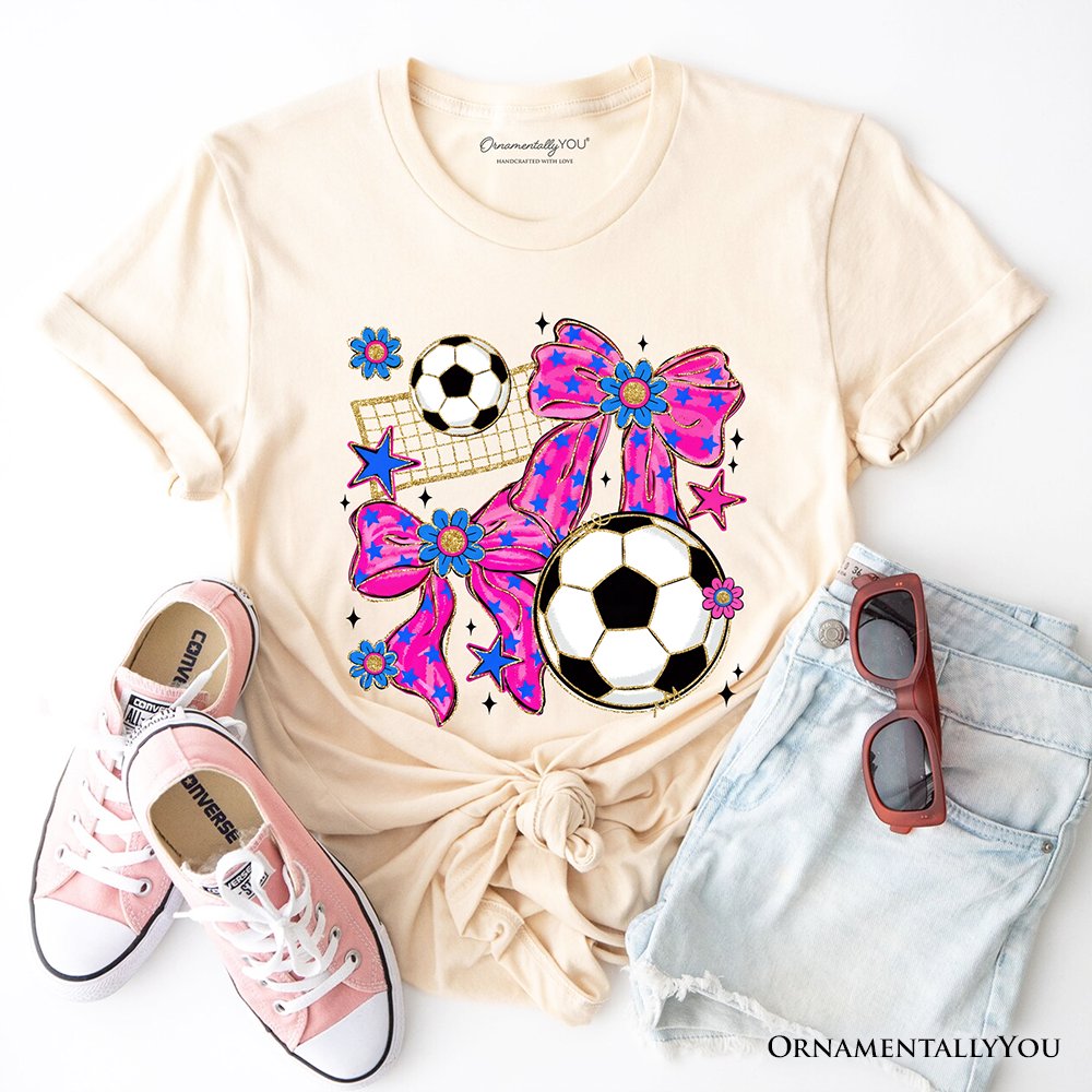 Soccer Coquette Pink Bow T-Shirt, Preppy Game Day Tee T-Shirts OrnamentallyYou Natural XS 