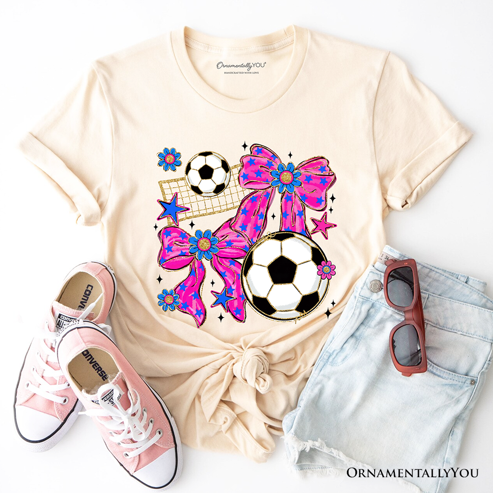 Soccer Coquette Pink Bow T-Shirt, Preppy Game Day Tee