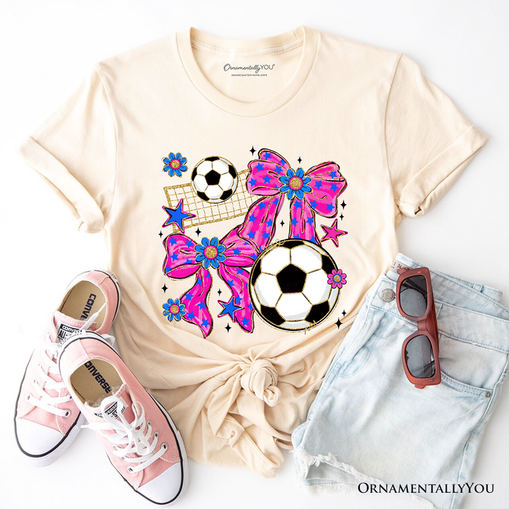 Soccer Coquette Pink Bow T-Shirt, Preppy Game Day Tee