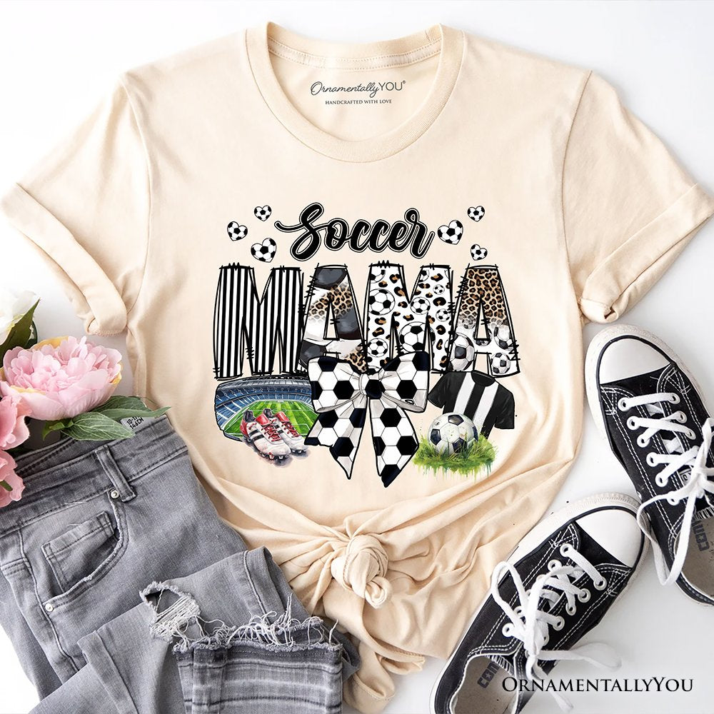 Soccer Mama Coquette Bow T-Shirt, Game Day Mom Life Tee T-Shirts OrnamentallyYou Natural XS 