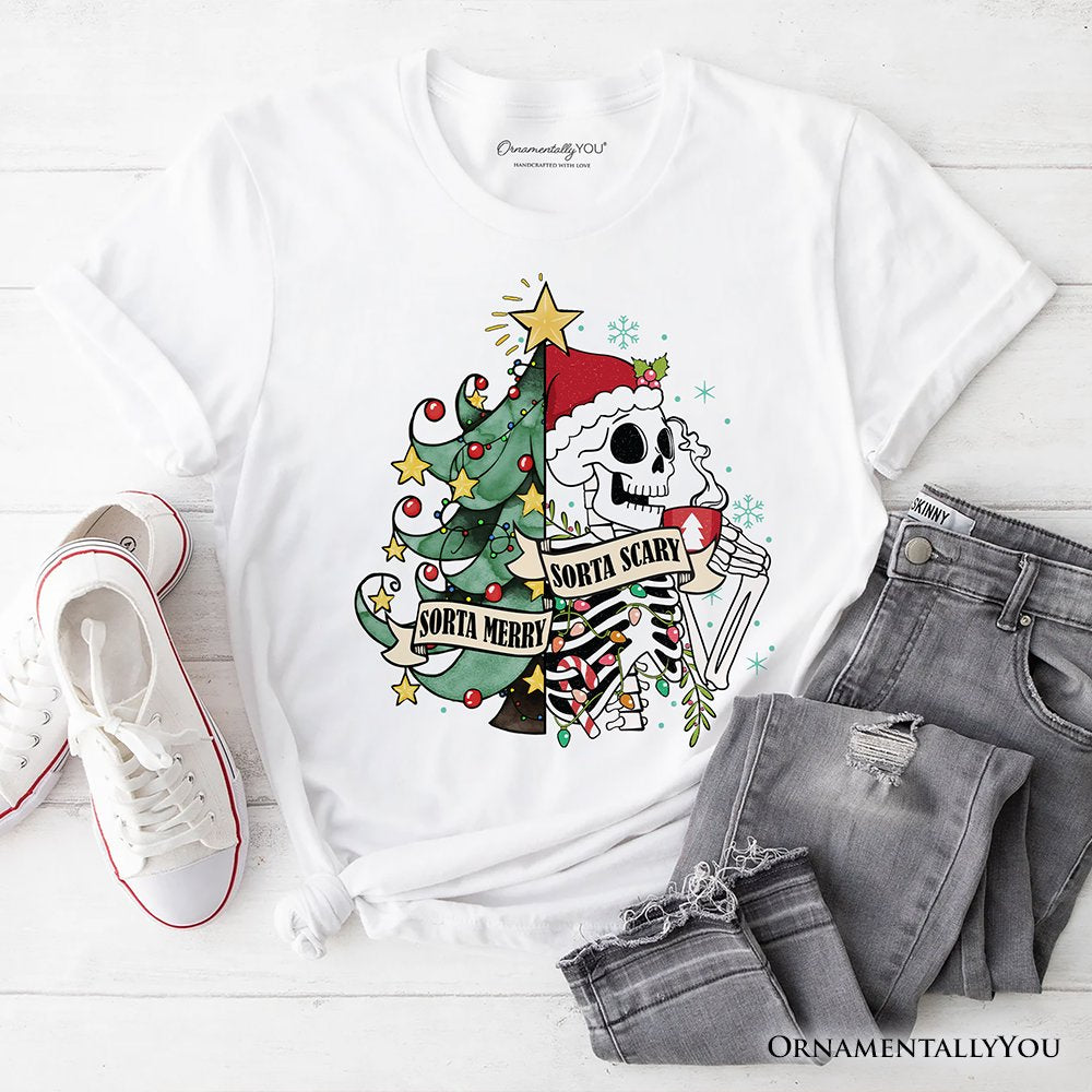 Sorta Merry Christmas Skeleton, Sarcastic Holiday Tee T-Shirts OrnamentallyYou White XS 