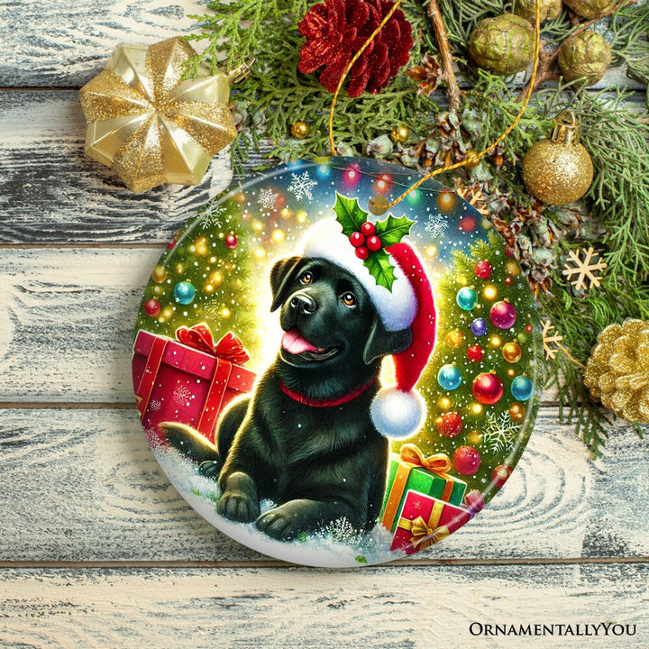 Sparkling Yuletide Black Labrador Retriever Ornament, Joyful Christmas Gift Ceramic Ornament OrnamentallyYou 