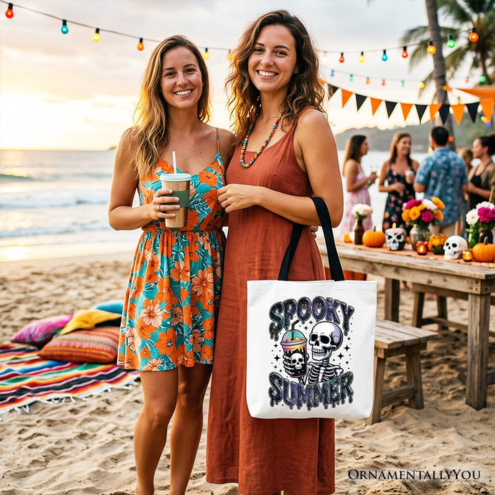 Spooky Summer Skeleton Tote Bag, Snarky Halloween Gift Shopper for Coffee and Horror Fanatics Tote Bag OrnamentallyYou 