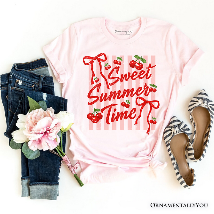 Striped Cherry Sweet Summer Time T-Shirt, Coquette Vacation Tee
