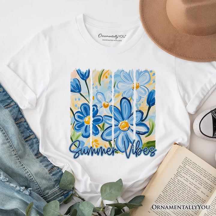 Summer Vibes Brushsroke Flowers T-Shirt, Aesthetic Tee T-Shirts OrnamentallyYou White XS 