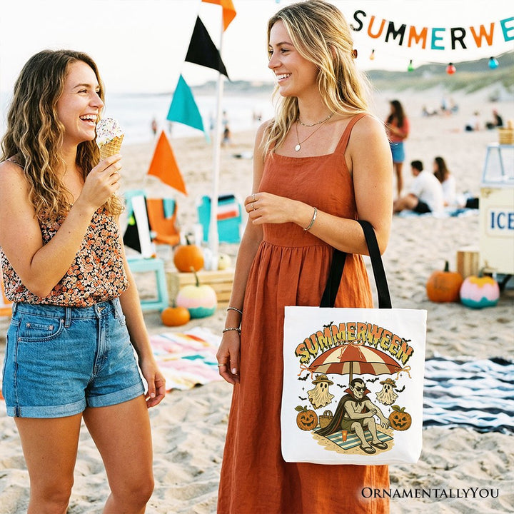 Summerween Vampire Dracula Tote Bag, Retro Halloween Beach Gift Shopper for Horror Spooky Summer Season Tote Bag OrnamentallyYou 