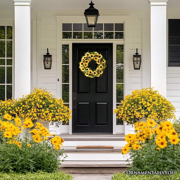 Sunflower Wreath for Front Door or Home, 20 Inches Wreath OrnamentallyYou 