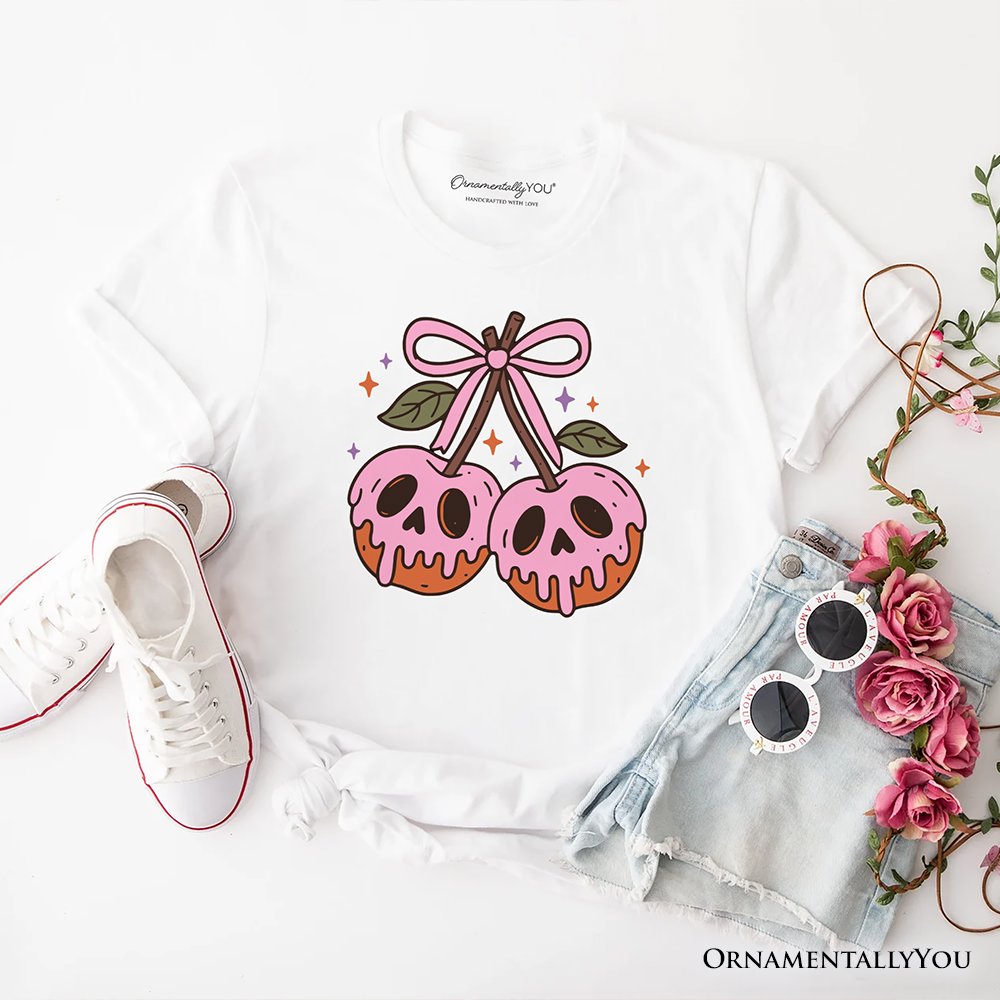 Sweet and Spooky Poison Cherries Halloween T-Shirt, Coquette Skulls Tee T-Shirts OrnamentallyYou White XS 