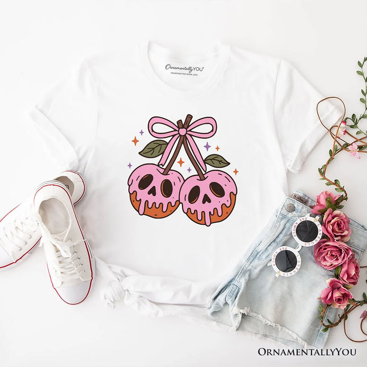 Sweet and Spooky Poison Cherries Halloween T-Shirt, Coquette Skulls Tee T-Shirts OrnamentallyYou White XS 